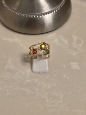 Gold Multistone Open Band Ring - Yellow, Orange & Green